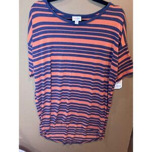 LuLaRoe Irma Tunic Top Womens XS Orange Blue Striped NWT High Low Oversized